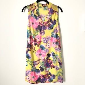 NWOT Trendy Neon Floral Henley-Style Dress Sz S